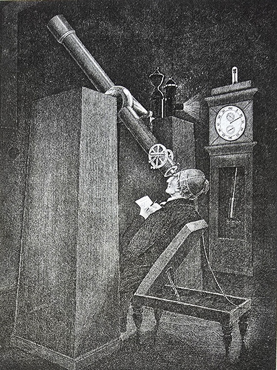 图1 ，詹姆斯·巴塞尔（James Basire）创作的版画，描绘了约翰·李博士（Dr. John Lee）在哈特韦尔宫天文台（Hartwell House observatory）的中天观测室工作的场景。（图片来源： Notices of the Manor and Mansion of Hartwel，London， 1851） （8页）