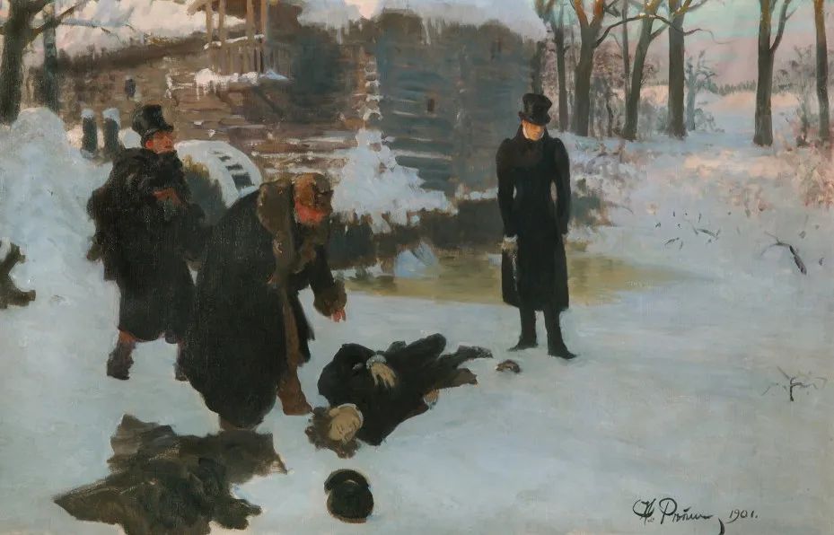 伊·叶·列宾，《奥涅金与连斯基的决斗》，1901年，全俄普希金博物馆藏