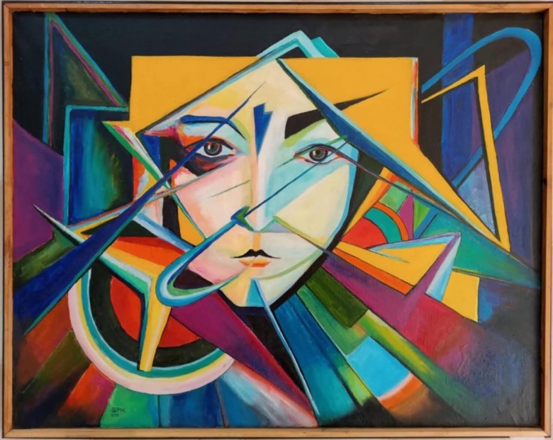 Tatev Amirjanyan’s only saved painting，“A Gaze” (2016) (photo by and courtesy the artist)