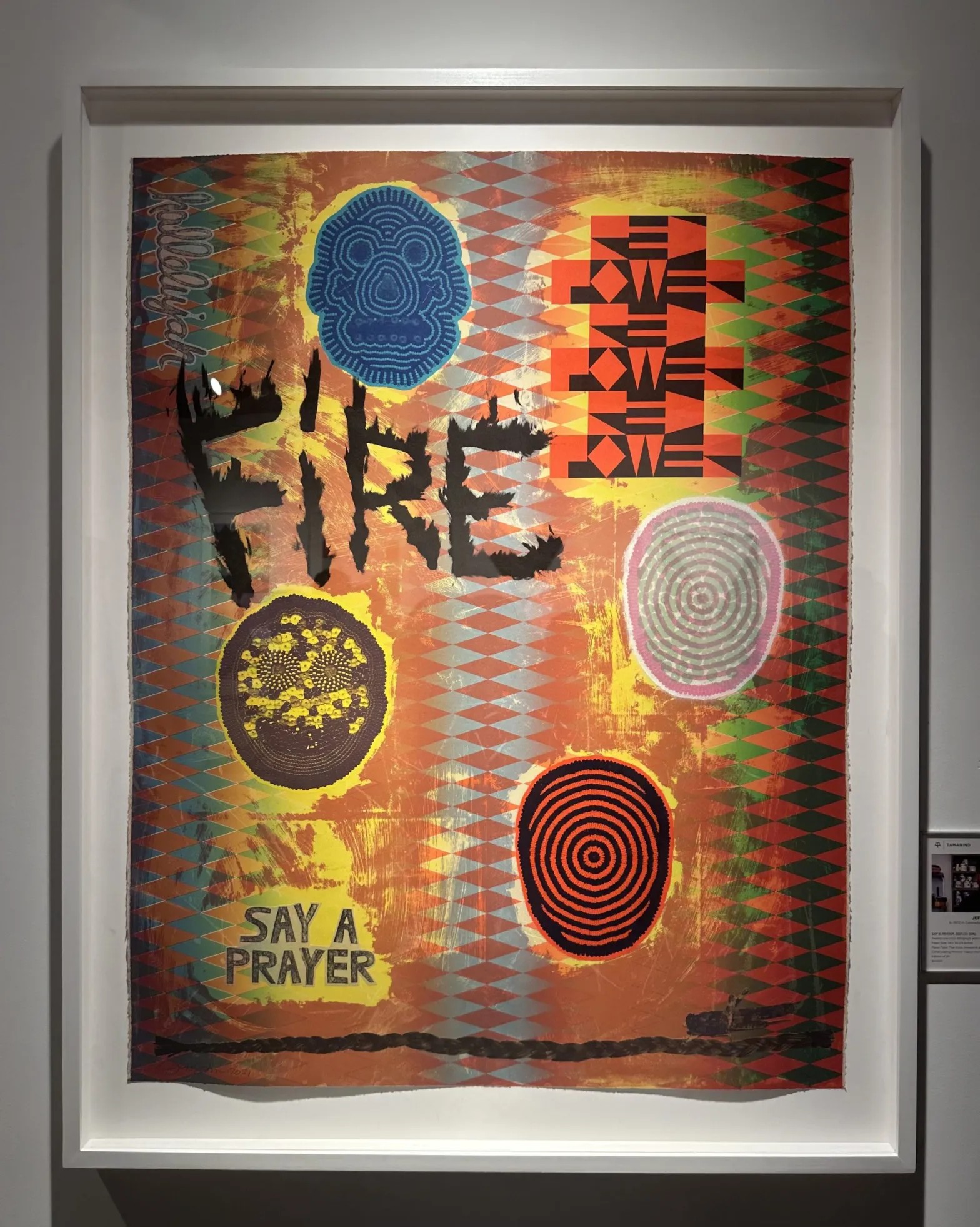 Jeffrey Gibson，“SAY A PRAYER” (2021)，21 color lithograph with chine collé elements，at Tamarind Institute’s booth