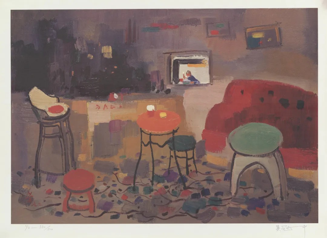 展出作品 吴冠中 《英国室内酒店》 45x65cm 胶印版画（签名） 1999 年