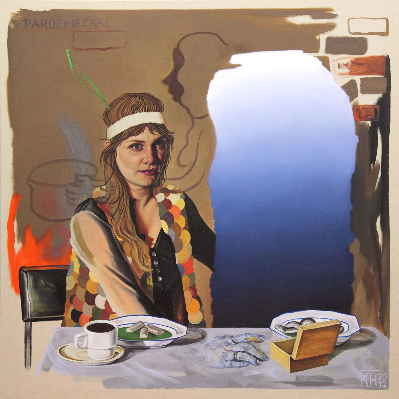 Kati Heck，Zum Teufel，Positionen!，2012. Oil on canvas，120 x 120 cm. Courtesy of Tim Van Laere Gallery，Antwerp-Rome .