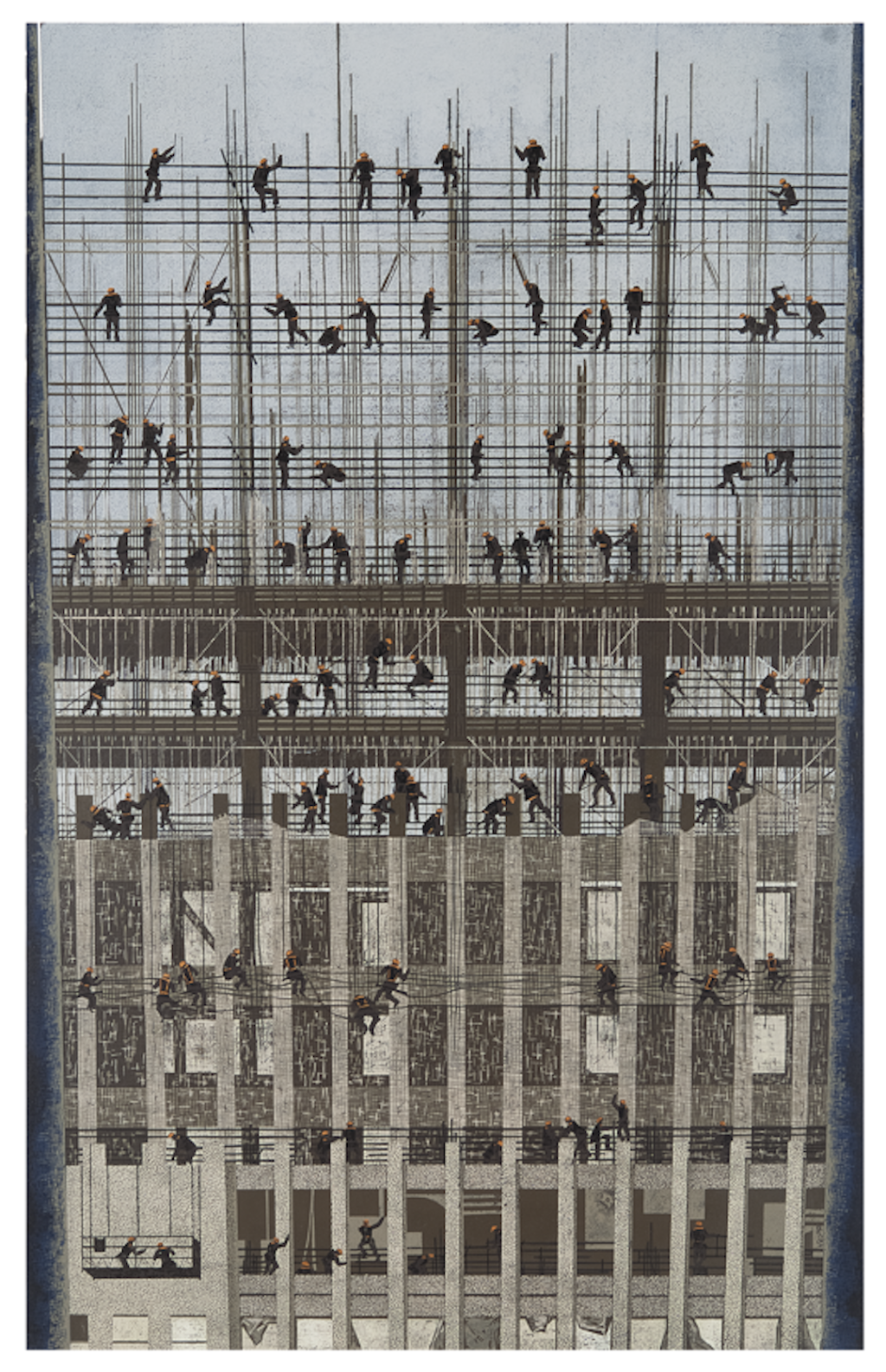 沙永汇，《城市乐章》，套色木刻，117x77cm，2013年