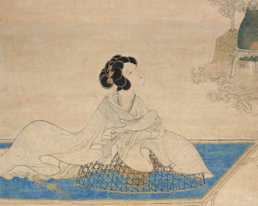 陈洪绶，《斜倚熏笼》（局部）