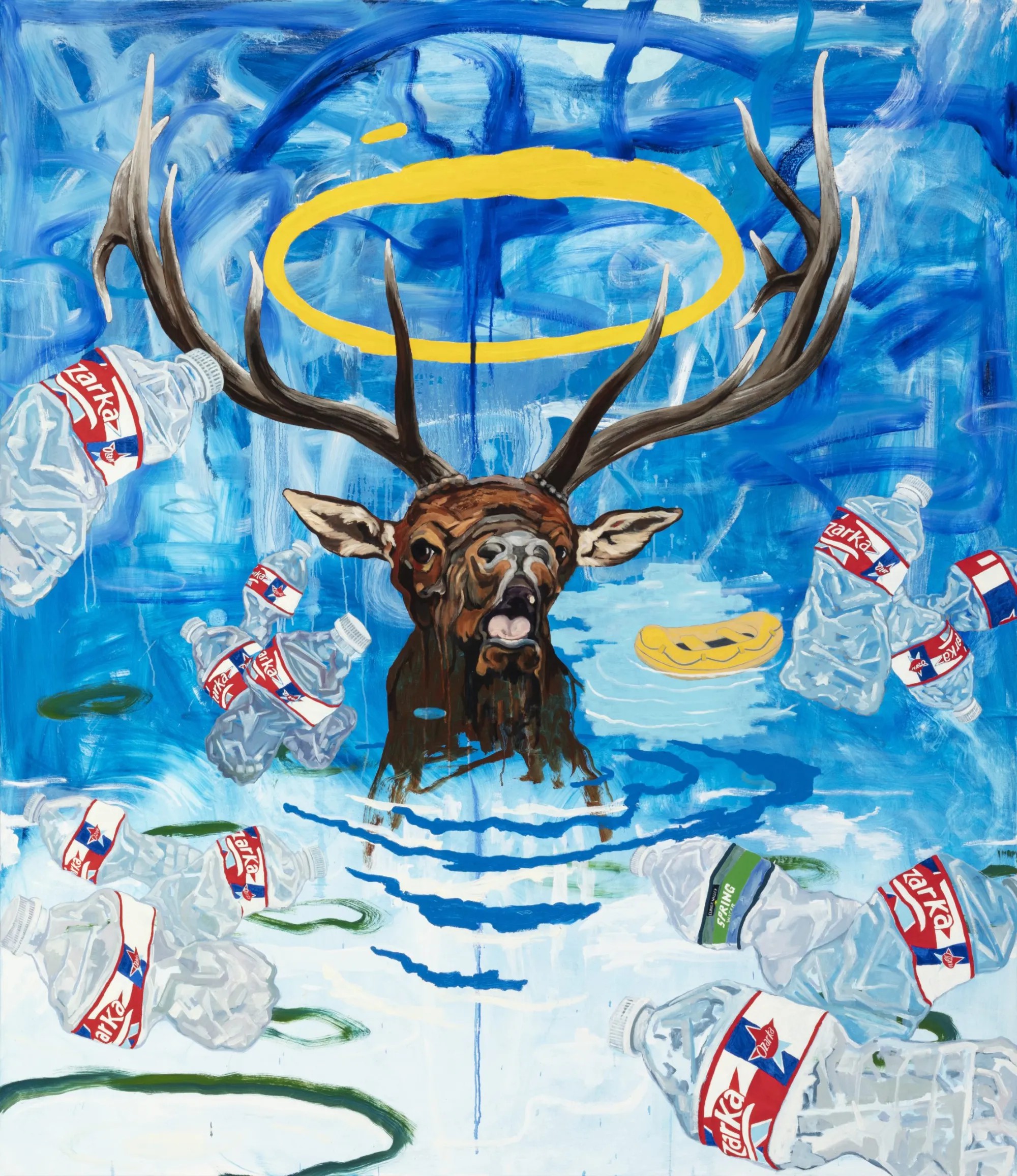 Norman Akers (Citizen of the Osage Nation)，“Drowning Elk” (2020)，oil on canvas (photo courtesy Aaron Paden)