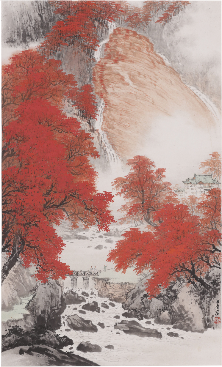 丁士青《黄山人字瀑》 江苏省国画院藏