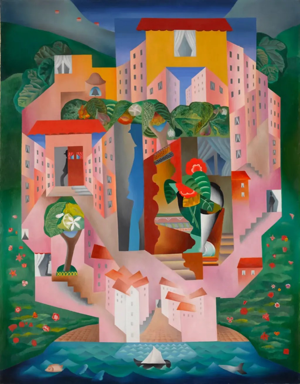 利奥波德·苏瓦齐，《滨海自由城》，1915年，布面油画，146×115 厘米，1937年由国家购藏，1937年确认归属于法国国家现代艺术博物馆，巴黎，蓬皮杜中心，法国国家现代艺术博物馆—工业设计中心 ©Leopold SURVAGE/ADAGP，Paris -SACK，Seoul，2025 Photo: © Centre Pompidou，MNAM-CCI/Bertrand Prévost/Dist. GrandPalaisRmn