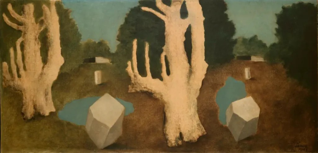 约瑟夫·西玛，《双重景观，雷暴》，1928年，布面油画，67 × 137 厘米，1978年购藏，巴黎，蓬皮杜中心，法国国家现代艺术博物馆—工业设计中心 ©Joseph SIMA/ADAGP，Paris -SACK，Seoul，2025 Photo © Centre Pompidou，MNAM-CCI/Jacqueline Hyde/Dist. GrandPalaisRmn