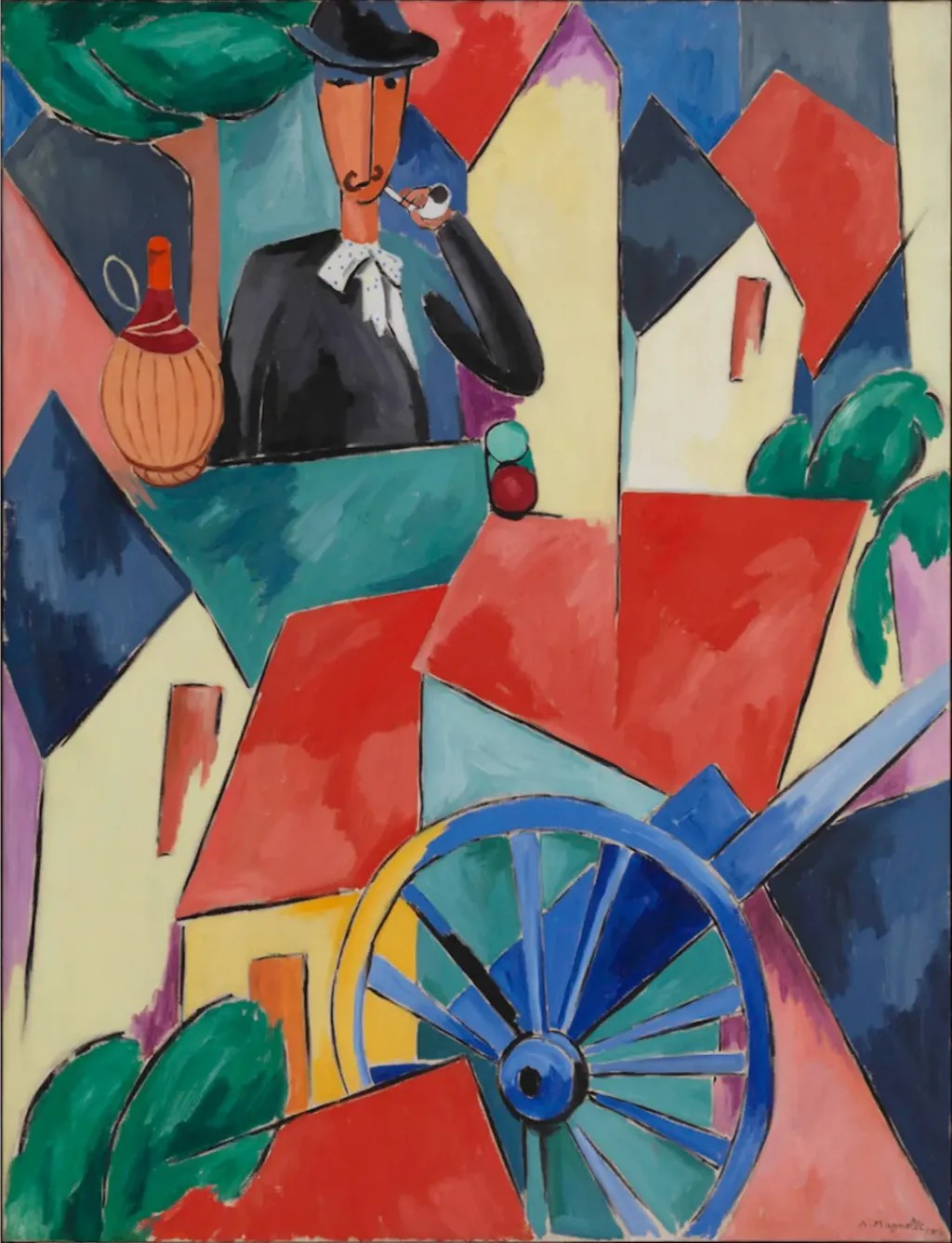 阿尔贝托·马涅利，《男子与推车》，1914年，布面油画，170 × 130 厘米，巴黎，蓬皮杜中心，法国国家现代艺术博物馆—工业设计中心，© Alberto MAGNELLI/ADAGP，Paris -SACK，Seoul，2025，Photo: © Centre Pompidou，MNAM-CCI/Philippe Migeat/Dist. GrandPalaisRmn