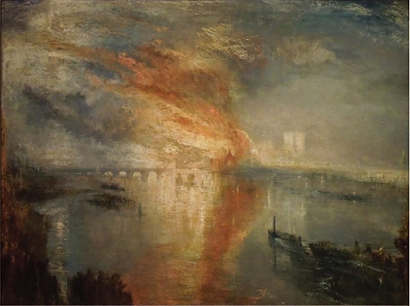 透纳，《议会大厦的大火》（远景），威廉·透纳，1834-1835年，克利夫兰艺术博物馆