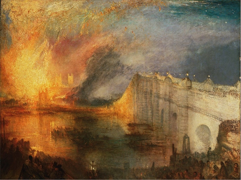 透纳，《议会大厦的大火》（近景） ，威廉·透纳 ，1834-1835年，费城美术馆藏